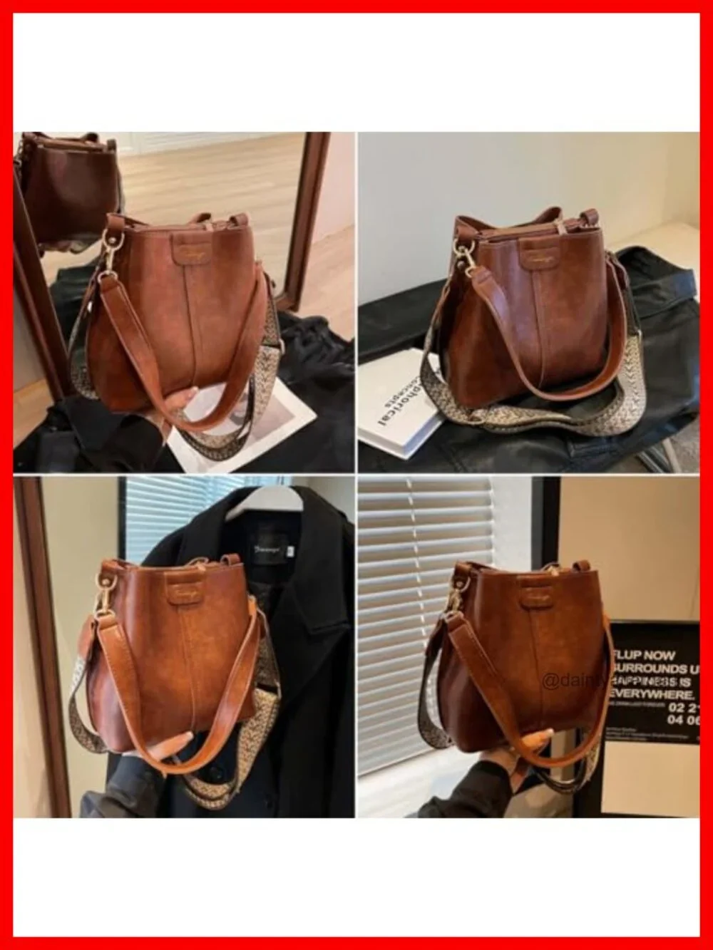 Vintage Bucket Crossbody Bag for Women, Large Capacity, Adjustable Strap,